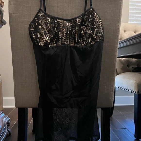Victoria’s Secret Black Sheer Babydoll Nightgown with Gold Sequin Accent Y2K - Picture 9 of 11